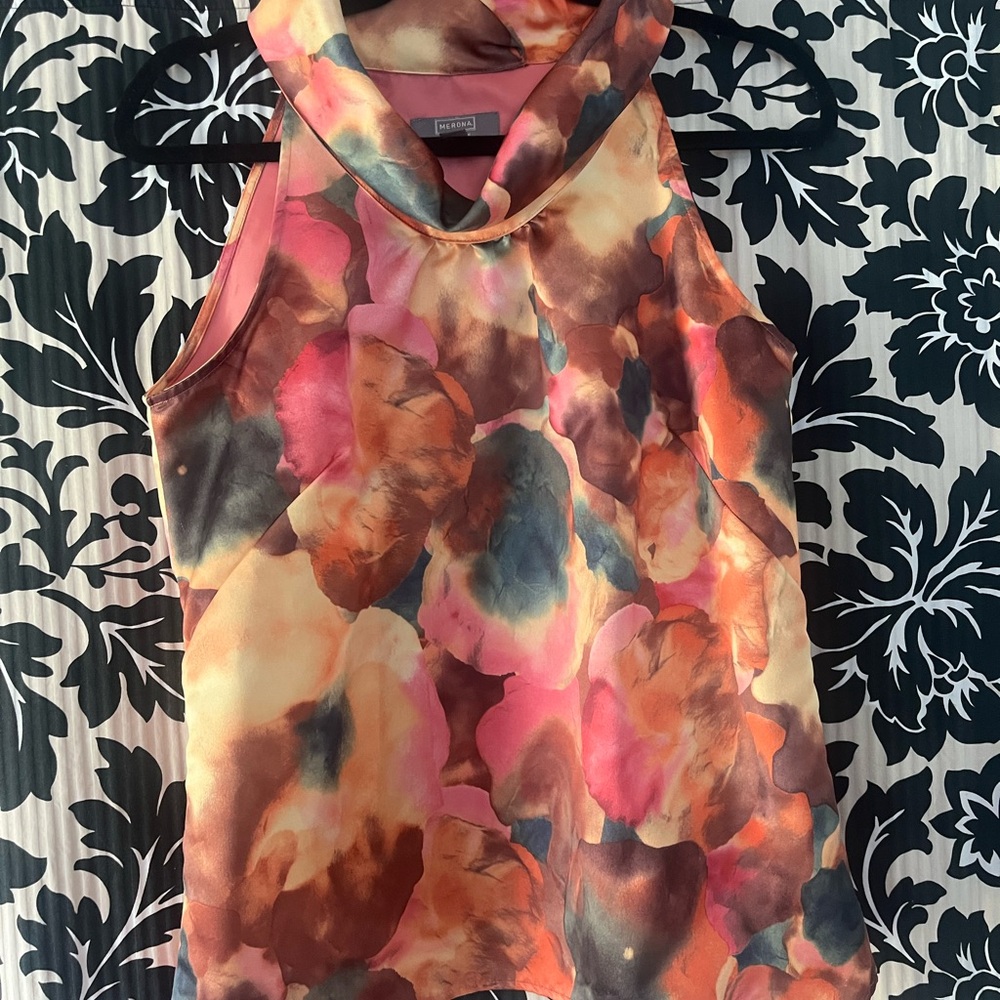 Merona Multi-Color Watercolor Cowl Neck Sleeveless Top